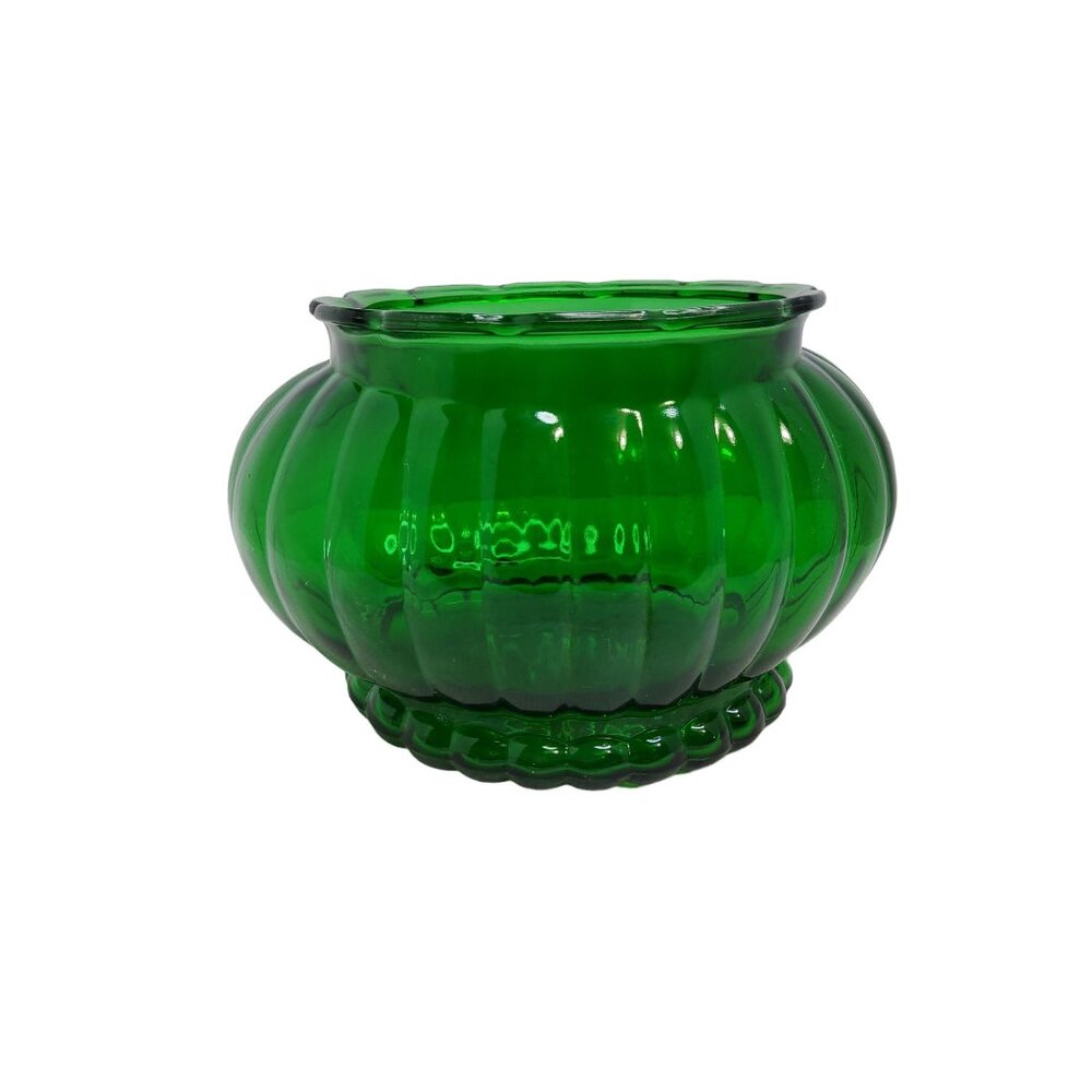 vintage a.l.r. co. beautiful emerald green ribbed ballon scalloped edge vase
